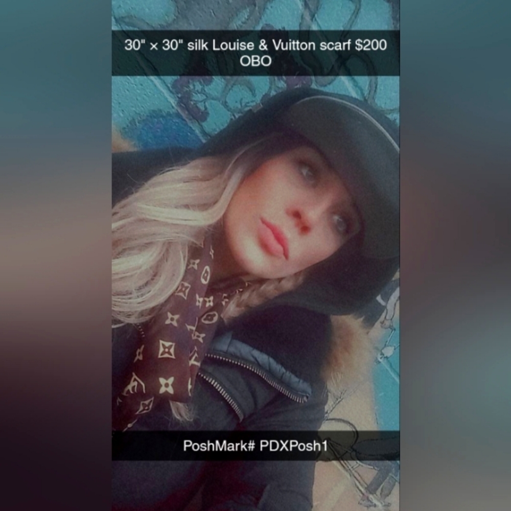 Louise & Vuitton 30" ×30" silk monogram logo scarf